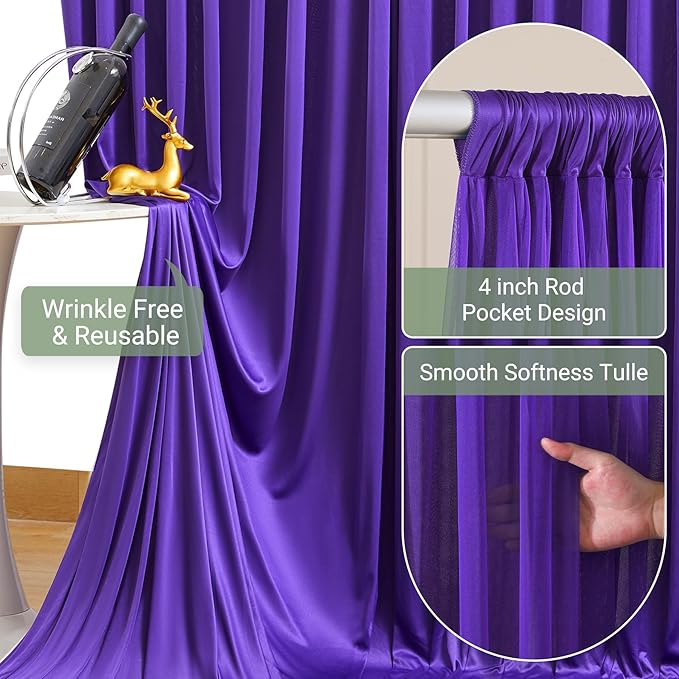 Purple Tulle Backdrop Curtain for Parties Wedding, 10ft x 10ft Wrinkle Free - Image 5