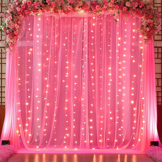 10ft x 10ft Hot Pink Tulle Photo Backdrop Curtain by Suppromo