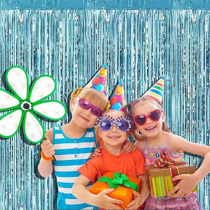 4 Pack Light Blue Foil Fringe Curtain Backdrop, 3.28Ft x 8.2Ft Metallic Tinsel - Image 6