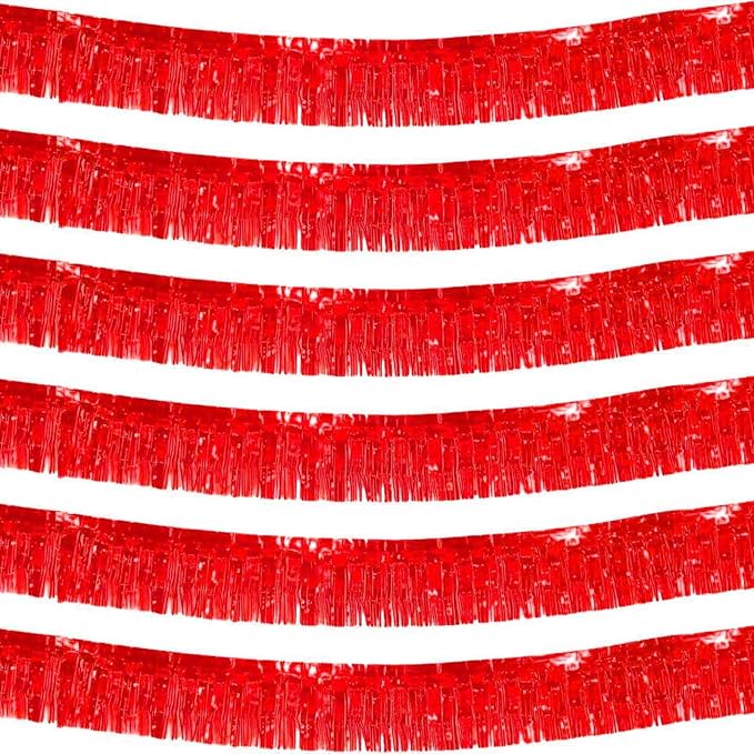 We Moment 6 Pack 10 Feet Red Foil Fringe Garland Streamers Metallic Tinsel by We+Moment