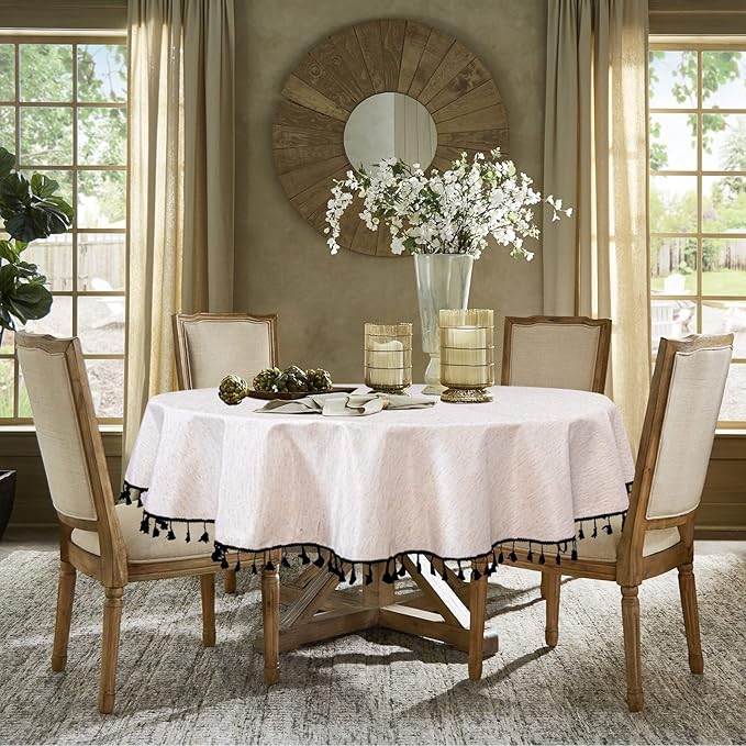 MYSKY HOME 60 Inch Round Cotton Tablecloth, Heavy Duty, Waterproof, Wrinkle - Image 2