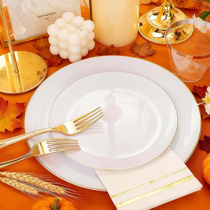 Festiva 176Pcs White and Gold Plastic Plates - Image 7