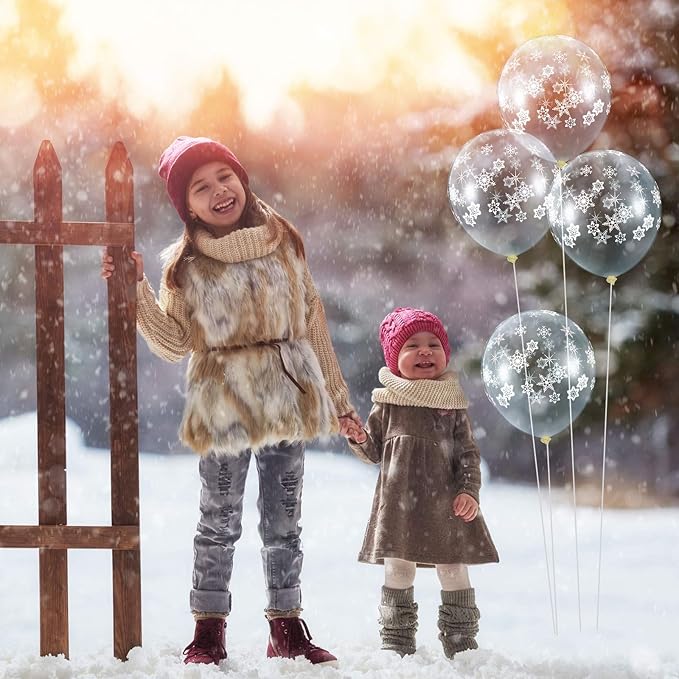 Skylety 40 Pieces Snowflake Balloons Bulk Winter Transparent Snowflake Latex - Image 5