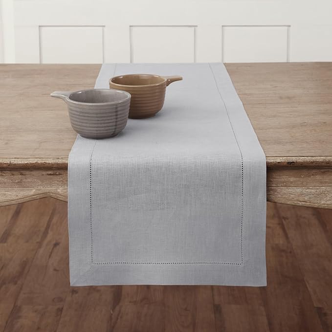 Solino Home Linen Soft Grey Table Runner 132 Inches Long by SolinoHome