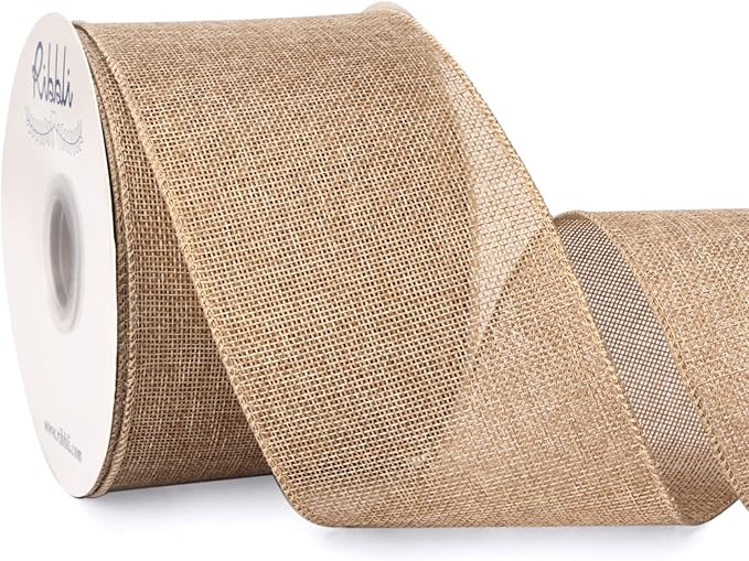 Ribbli Natural Burlap Wired Ribbon, 4” Inch x Continuous 20 Yard, Wired Edge by Ribbli