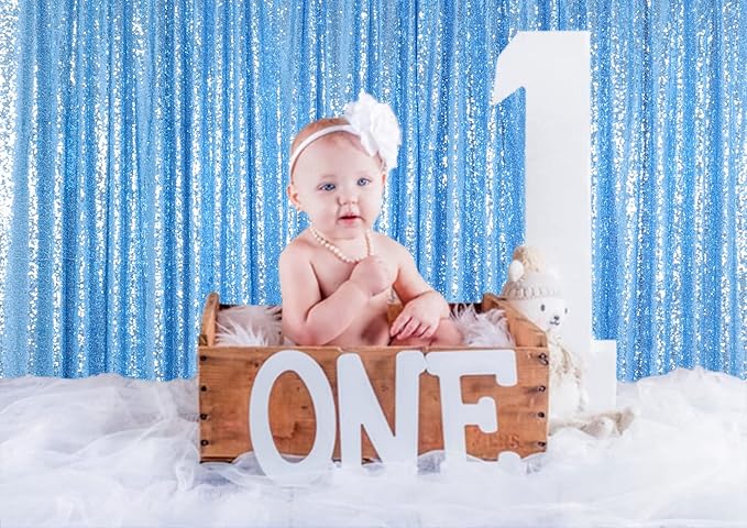 ShinyBeauty 4x10 FT Baby Blue Sequin Backdrop Curtains Glitter Photography - Image 4