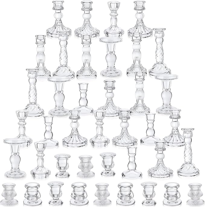 Mumufy 40 Pcs Glass Crystal Taper Candle Holders Clear Glass Candlestick Holder by Mumufy