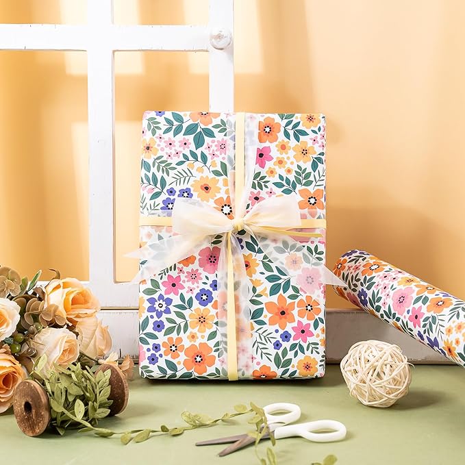 WRAPAHOLIC Kraft Floral Wrapping Paper Roll - Image 5