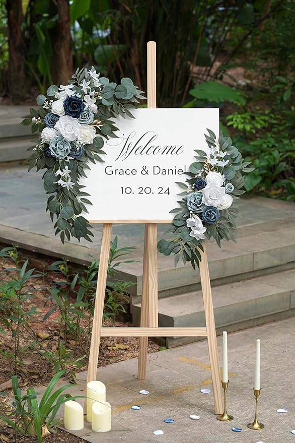Dusty Blue Flower for Wedding Welcome Signs Decorations, Artificial Wedding - Image 3