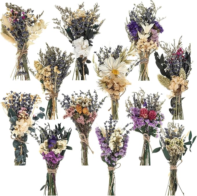 Layhit 12 Pack Boho Dried Flower Bouquet Mini Wedding Handmade Dry Flowers Decor by ShungLan