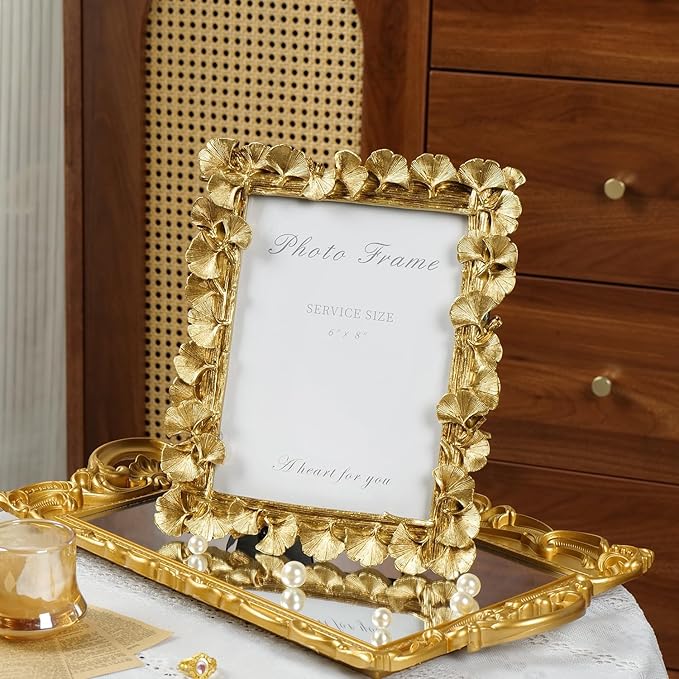 Cuspin 6x8 Picture Frame Gold, Vintage Ornate Leaf Textured Hand-Crafted Resin - Image 2