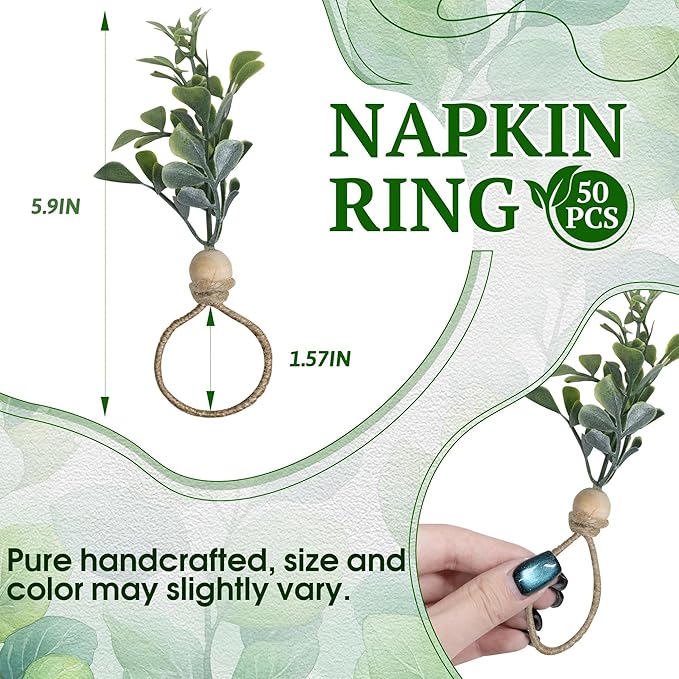 MAOANME Napkin Rings Set of 50, Rustic Eucalyptus Napkin Holder Rings - Image 2