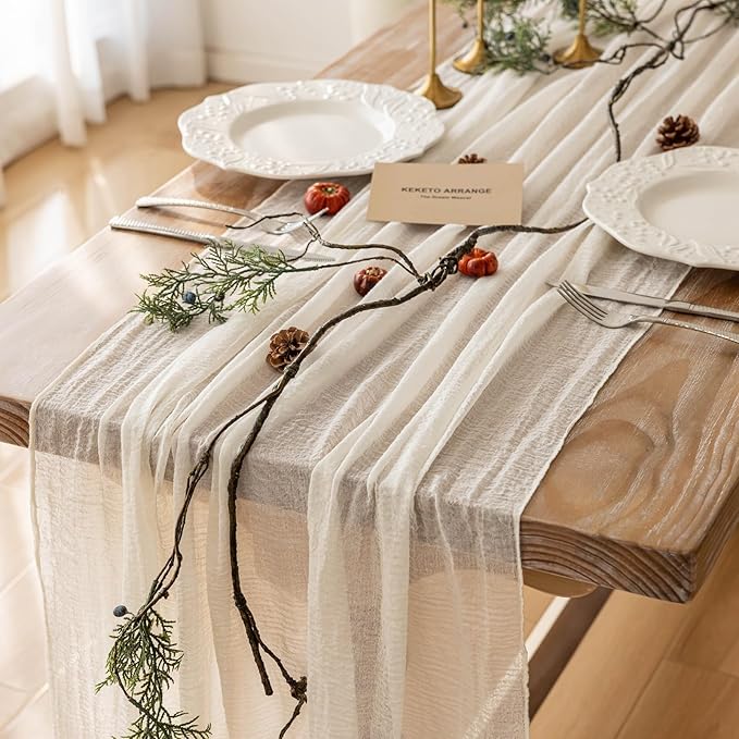 6pcs Ivory Gauze Rustic Cheesecloth Table Runner 120 Inch 10 FT by KEKETOARRANGE