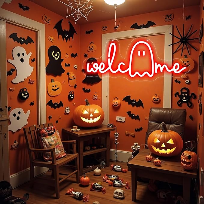 Halloween Welcome Ghouls Neon Sign, Spooky Ghost LED Halloween Decor, Haunted - Image 6