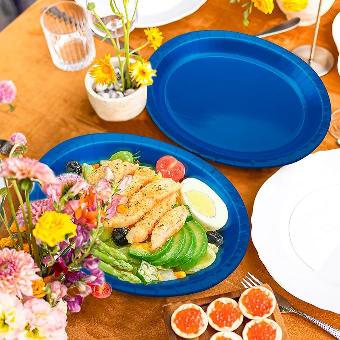 QZYL 50 Count Blue Oval Large Paper Plates, 12.2'' X 10.2'', Bulk Dinner Plates - Image 5