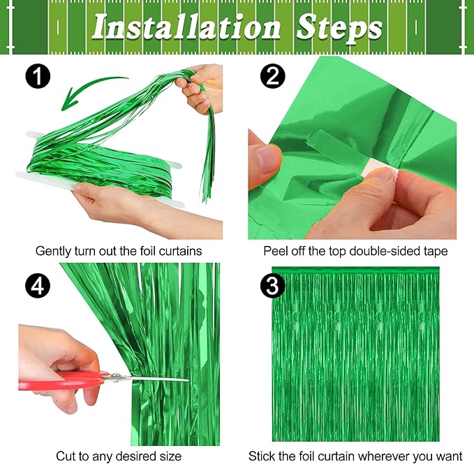 12 Pack Party Decorations, 3.28 FT x 7.05 FT Green Streamer, Metallic Birthday - Image 3
