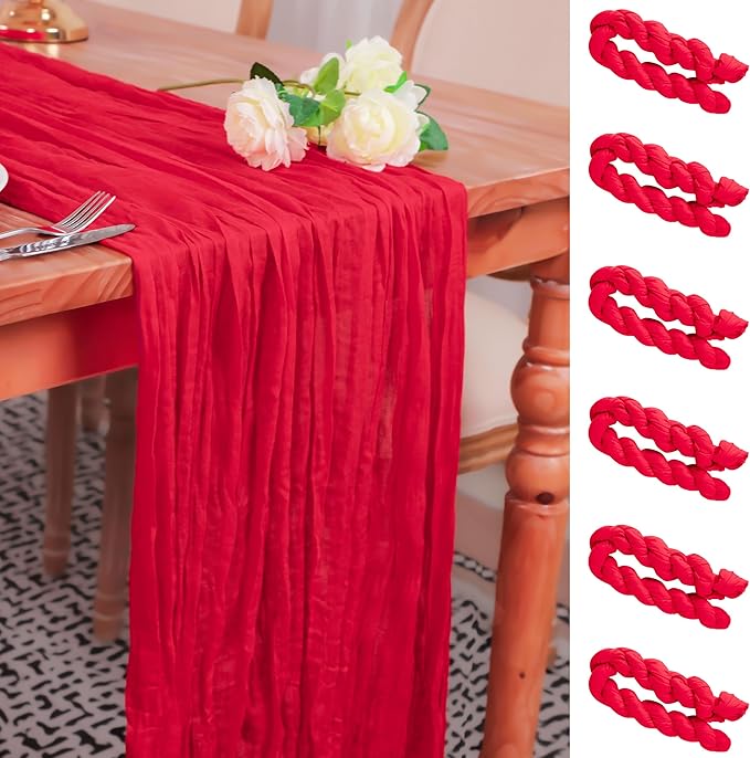 Snowkingdom 6 PCS Red Cheesecloth Table Runner 10 Ft, 120 inch Long Cheese by Snowkingdom