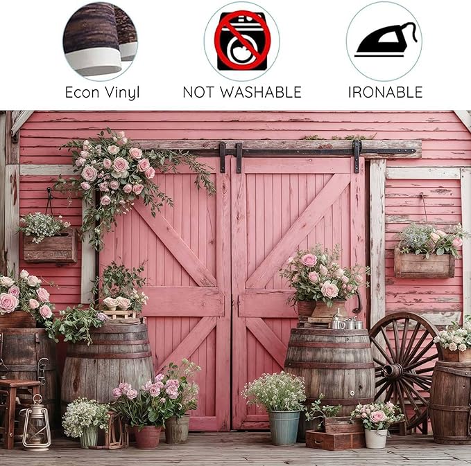 6x4ft Country Wedding Pink Photography Backdrop Rustic Wooden Barn Door - Image 6