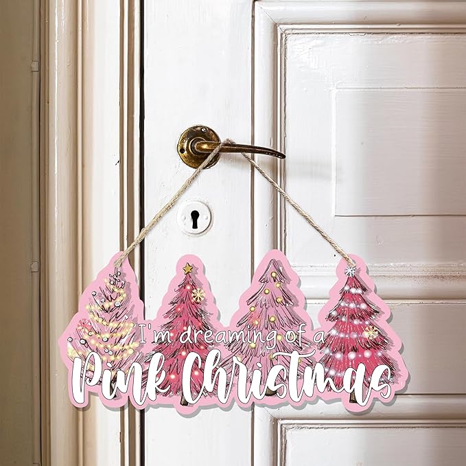 CGBHW Pink Christmas Tree Wooden Sign, I’m Dreaming of a Pink Christmas - Image 2