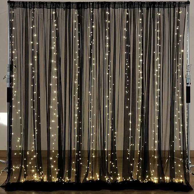 10×10ft Black Tulle Backdrop Curtain by WishCare