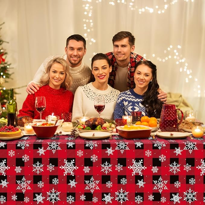12 Pieces Red and Black Buffalo Plaid Merry Christmas Party Tablecloth - Image 6