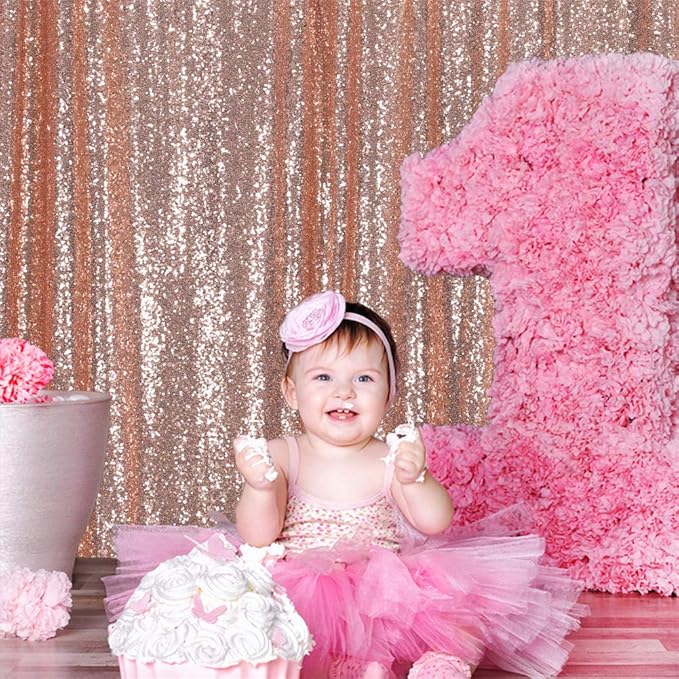 Eternal Beauty Rose Gold Sequin Backdrop, 6x8 Ft Glitter Background Curtains - Image 4