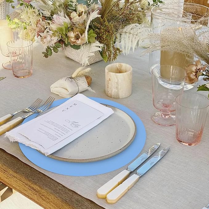50 Pieces Baby Blue Paper Place Mats Round Disposable Table Mats Blue Paper - Image 7