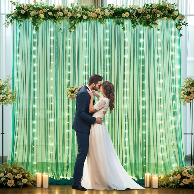 Hunter Green Tulle Backdrop Curtains - Image 6