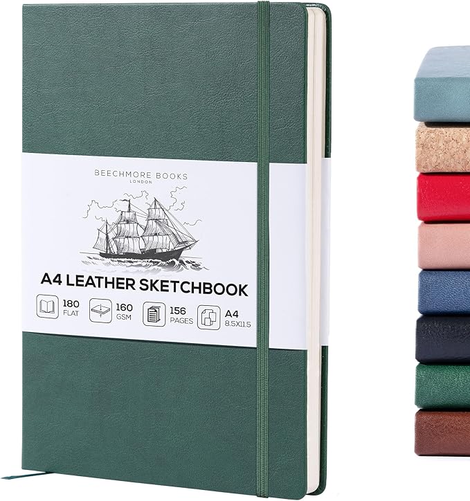 Beechmore Books A4 Sketchbook – 8.5x11 Premium Vegan Leather Bound Large Sketch by BeechmoreBooks