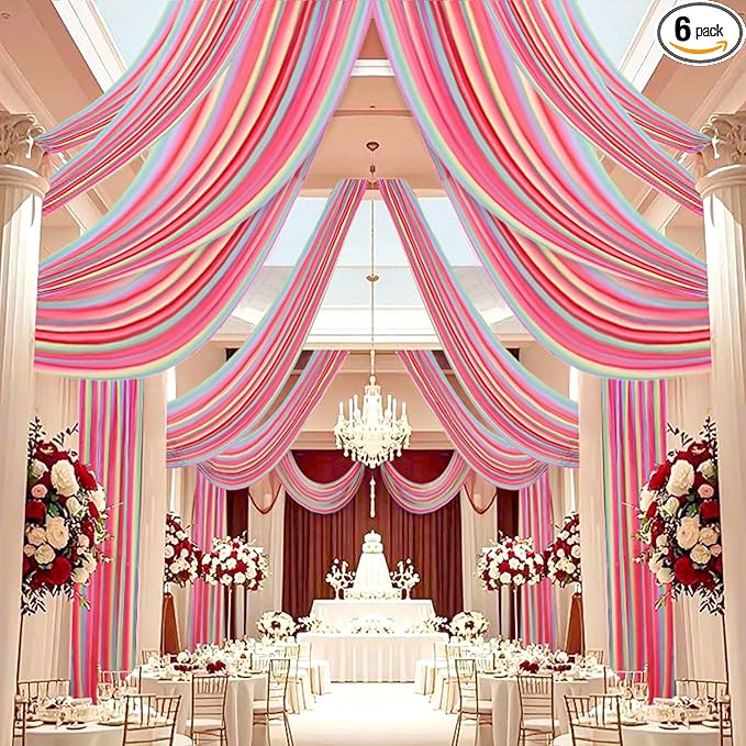 DUOBAO Rainbow Chiffon Wedding Ceiling 10FT Length Photo Background Curtain by DUOBAO