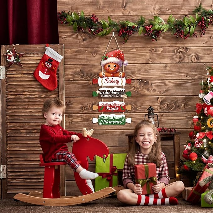 CHDITB Wooden Gingerbread Bakery Christmas Door Hanger, Rustic Christmas Wall - Image 4