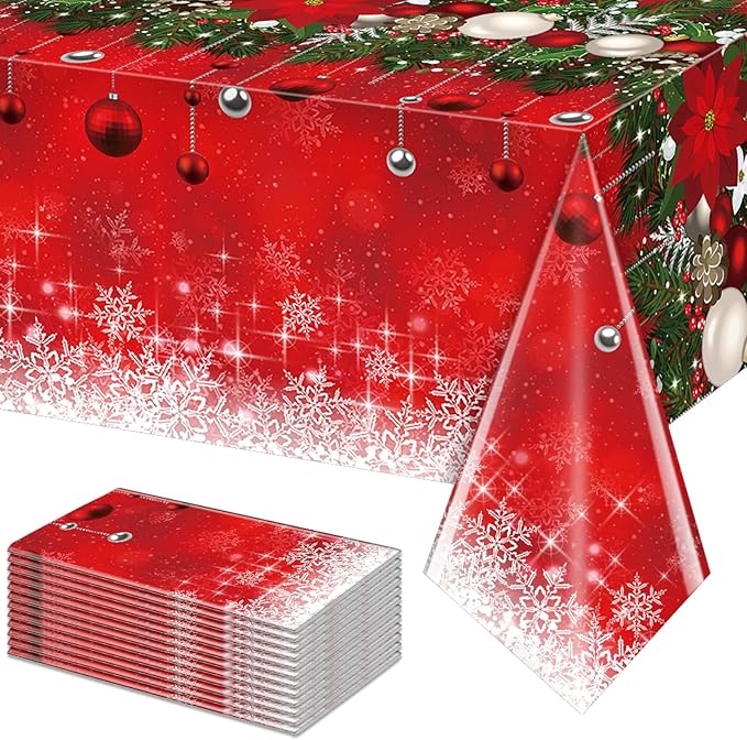 12Pieces Merry Christmas Tablecloth Plastic Christmas Tree Ball Table Cover by JectivsPartyDecorations