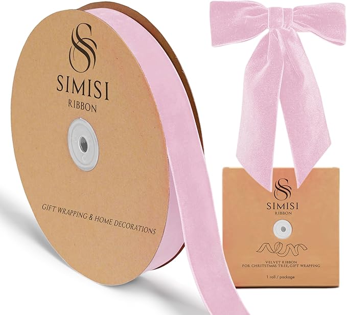 Pink Velvet Ribbon 1'' 25 Yards by SIMISIRIBBON