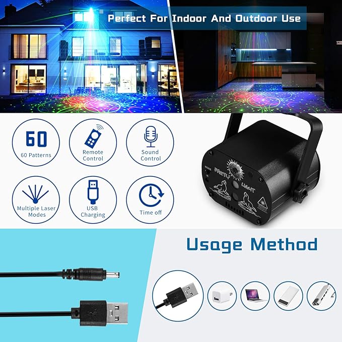 DJ Disco Stage Party Lights, LED Sound Activated Laser Light RGB Flash Strobe - Image 3