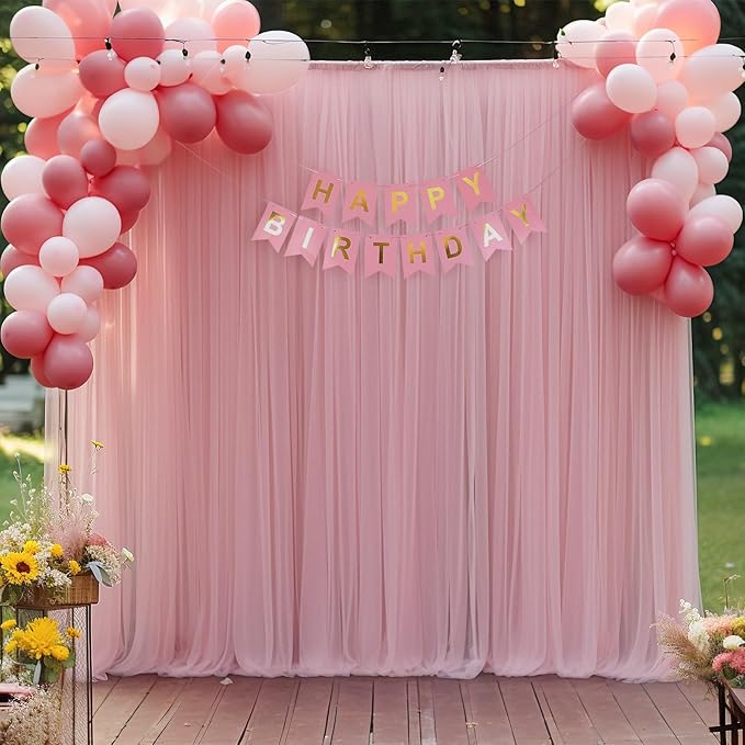 PARTISKY 20ft X 10ft Dusty Rose Tulle Backdrop Curtain - Image 6