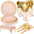 141 Pieces Pink Gold Party Supplies, Party Dinnerware Sets Include Paper Plates by Nkaiso