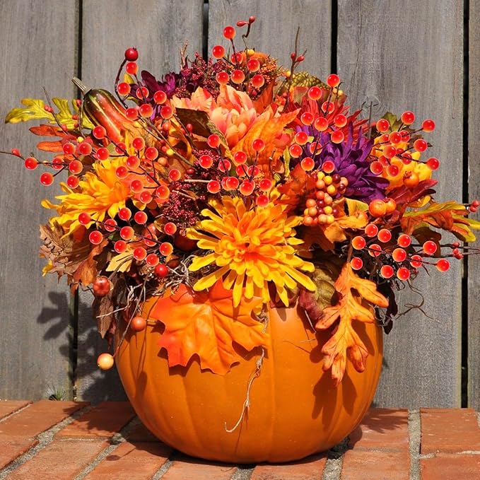 40 Pcs Artificial Berry Stems Branches, Fall Halloween Faux Holly Berries Picks - Image 4