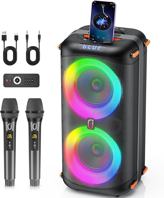 Karaoke Machine with 2 Wireless Microphones, Portable Bluetooth 5.3 Karaoke by JYX