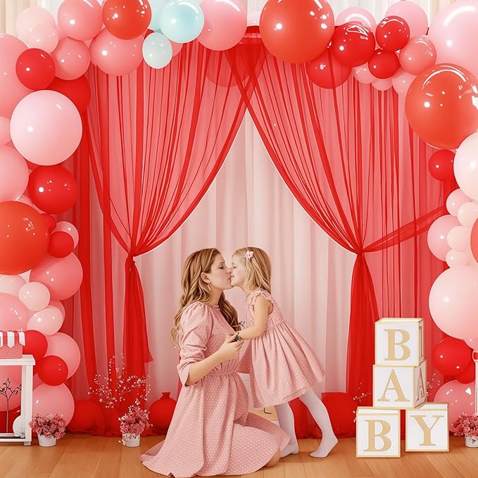 10x10ft Red Tulle Backdrop Curtain - Image 3