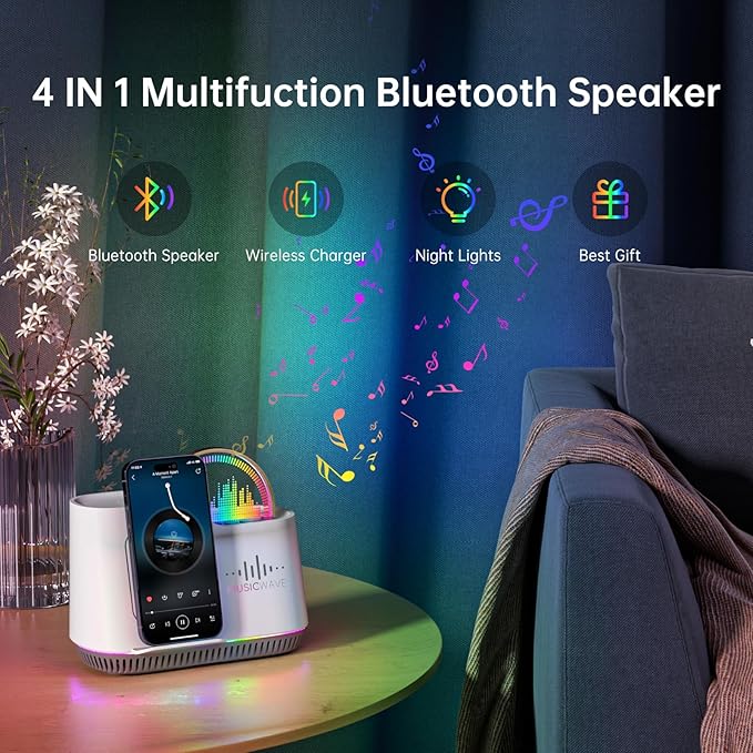 Night Lights Bluetooth Speaker, 15W Wireless Charger - Image 2