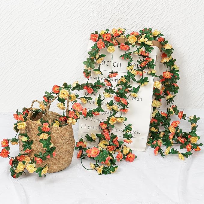 KHOYIME 9 Pack 72 FT Artificial Flower Garland, Fake Champagne Roses Vines Silk - Image 7