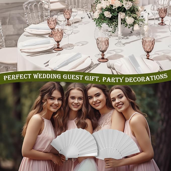 Wenqik 120 Pcs Wedding Folding Hand Fans Bulk Silk Fabric Chinese Handheld - Image 4