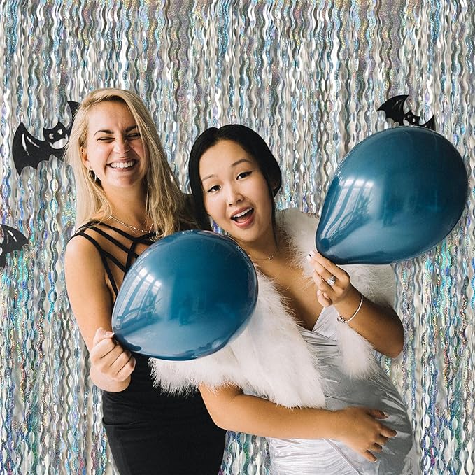 2 Pack Silver Backdrop Curtain Tinsel Streamers Sparkle Metallic Wavy Foil - Image 5