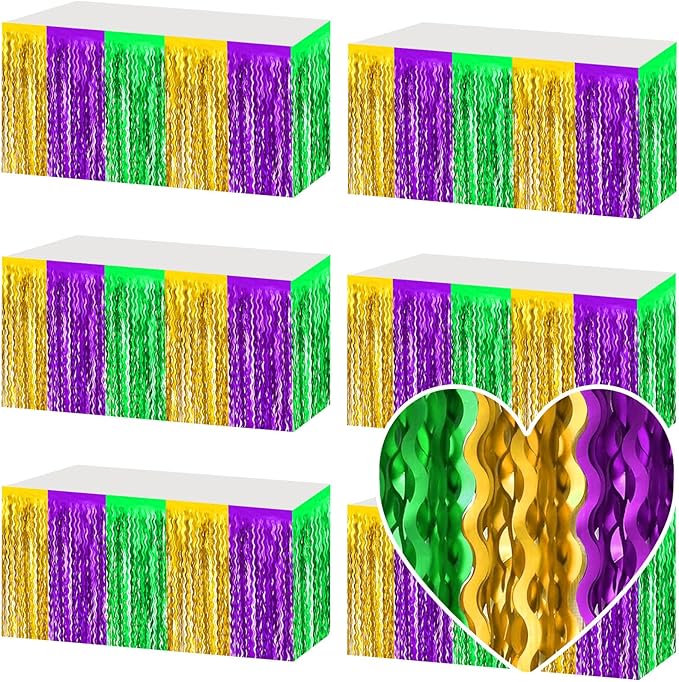 6 Pack 29x108 Inch Gold Green Purple Wave Foil Fringe Table Skirts Metallic by Mebiornt
