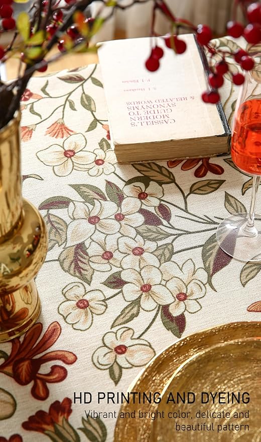 ISAENNE Designer Bohemian Linen Small Round Table Cloth, Colorful Floral - Image 3
