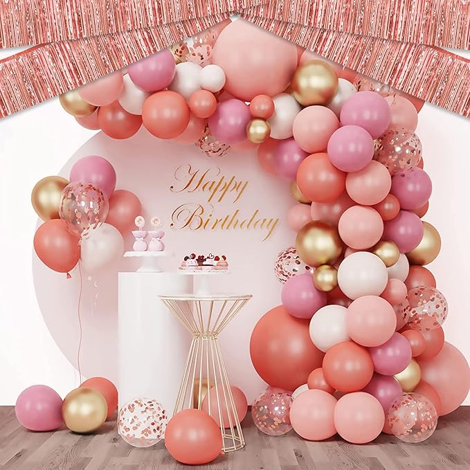 4 Pack 10 Feet Rose Gold Foil Fringe Garland Metallic Tinsel Streamers Banner - Image 3