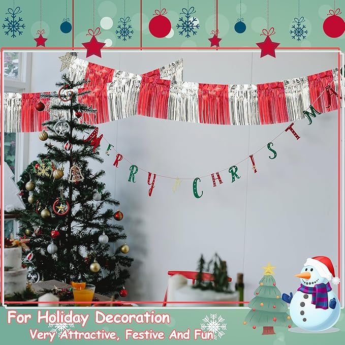 4 Pack 10 Feet Red Silver Foil Fringe Garland Metallic Tinsel Streamers Banner - Image 5