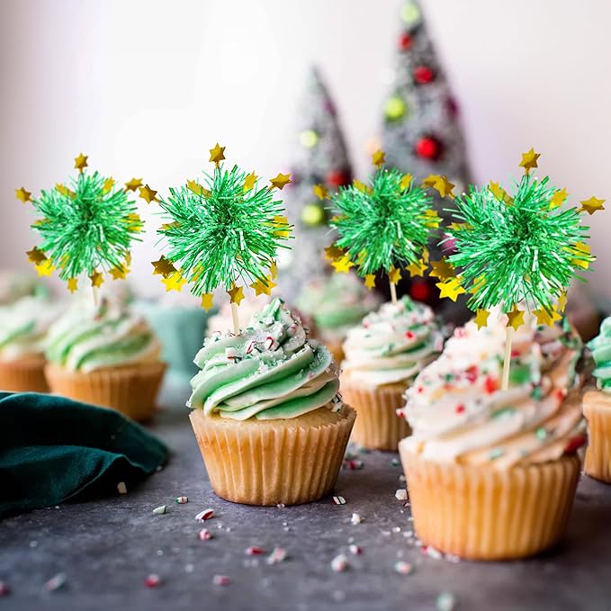 Ephlyn 30Pcs Foil Firework Cupcake Toppers Happy Birthday Cake Toppers Tinsel - Image 7