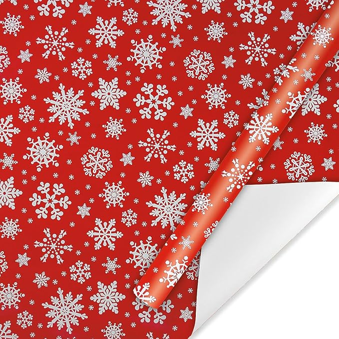 Current Snowflake on Red Christmas Rolled Wrapping Paper - Image 6