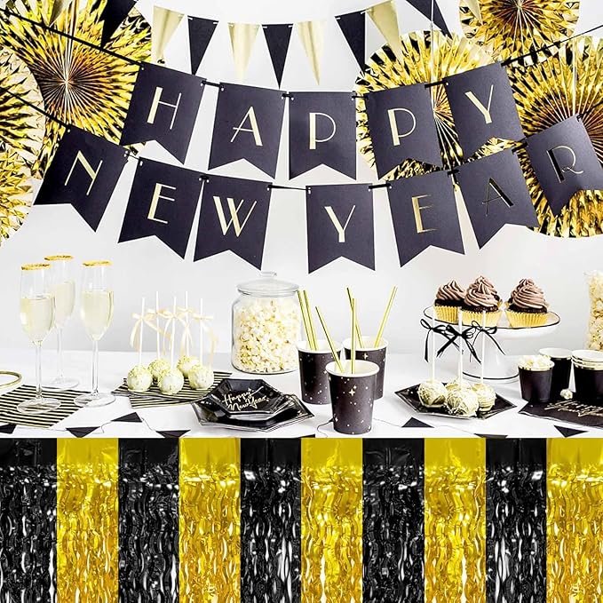 4P Wavy Metallic Tinsel Foil Fringe Table Skirts - Image 4